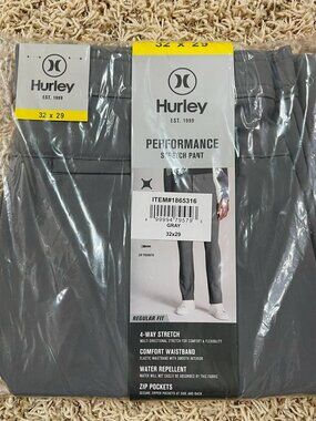 Hurley Men's Hybrid Performance Stretch Pants Grey, Size 32x29 (New)